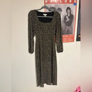 Topshop Black and Green Floral Long Sleeve Dress size 2